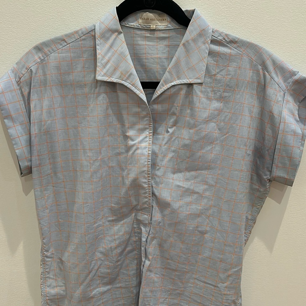 Short sleeve blue and orange button down